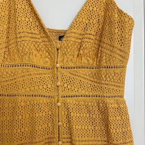 Lulu’s Robyn mustard yellow lace button up midi dress